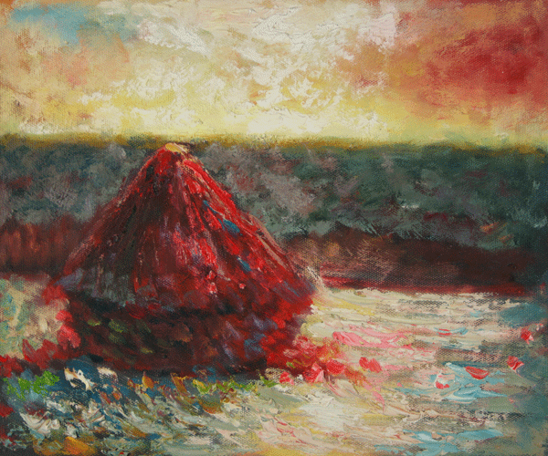 Grain Stack, Thaw, Sunset by Claude Monet
